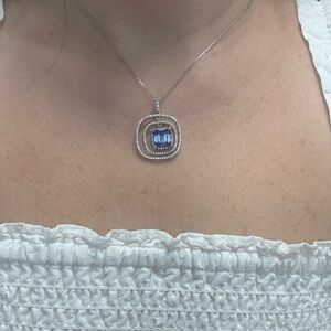 Suzy Levian Lab Created Blue Sapphire White CZ Silver Pendant Necklace NWT